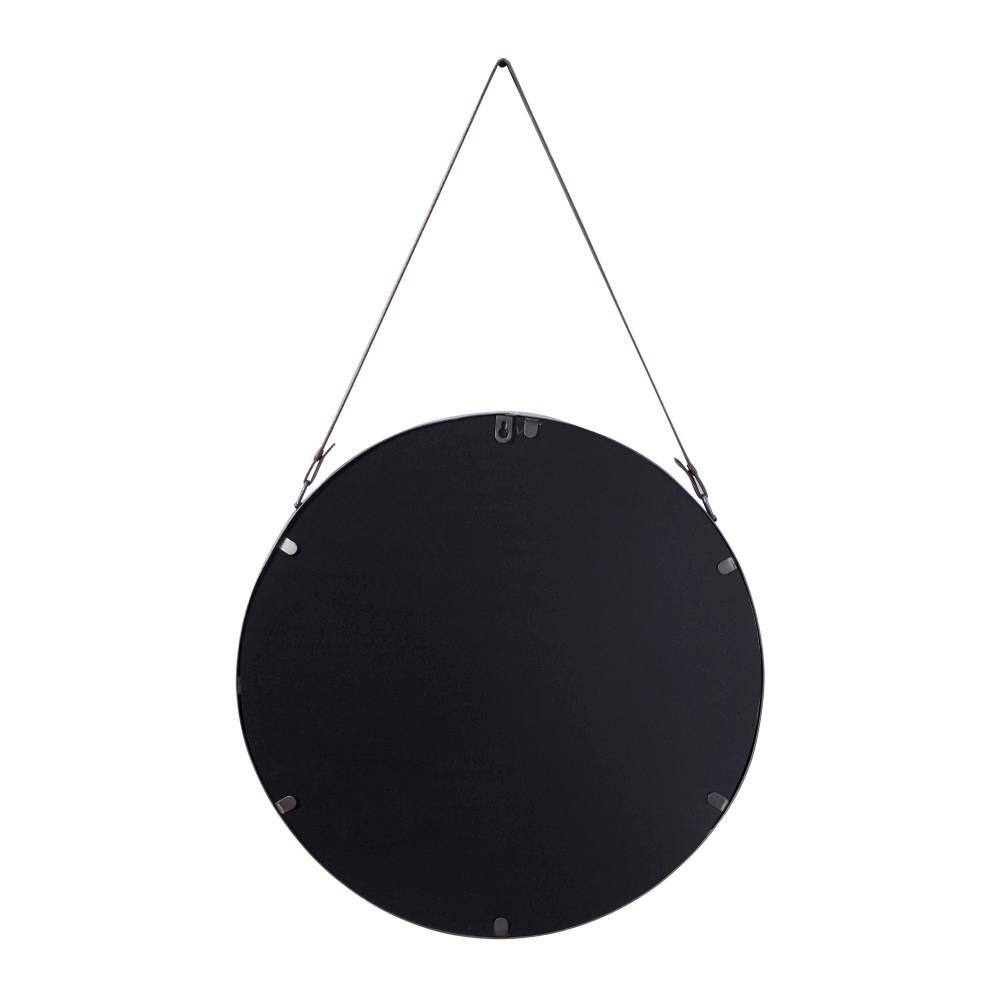 Contemporary Round Gold Metal Mirror with Leather Hang Strap