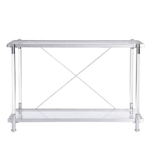 43 in. Chrome Rectangle Glass Console Table with 2-Tier Shelves for Storage