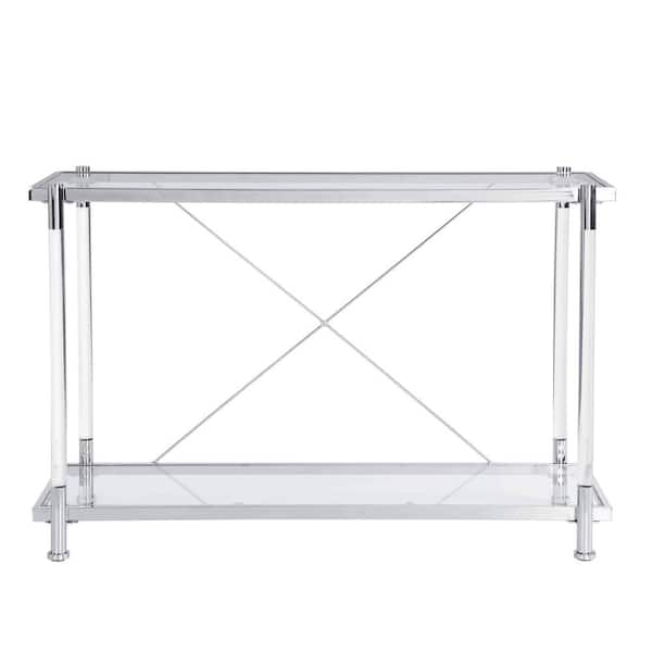 Huluwat 43 in. Chrome Rectangle Glass Console Table with 2-Tier Shelves for Storage