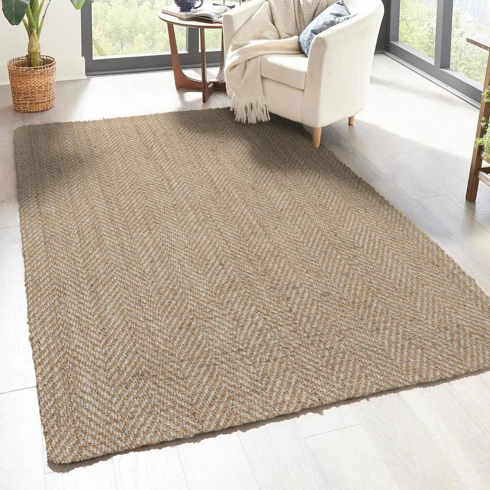 Ivory Chunky Jute Handwoven Herringbone 4' x 6' Area Rug