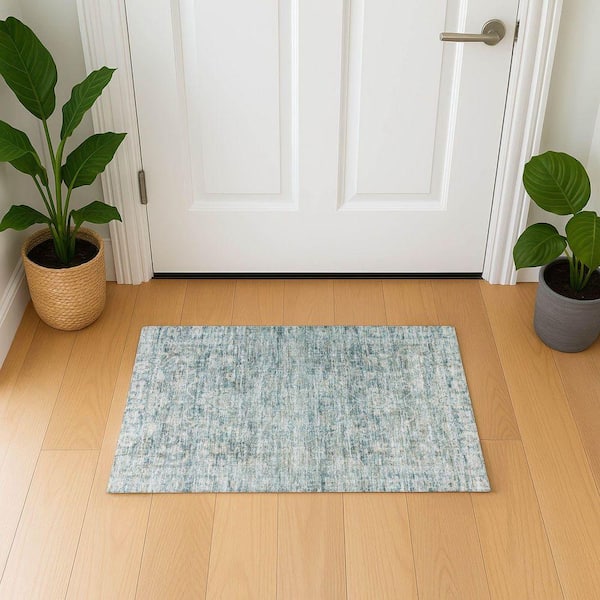 Mayfield Premium Machine Washable Abstract AMF1744 Teal 2 ft. x 3 ft. Area Rug