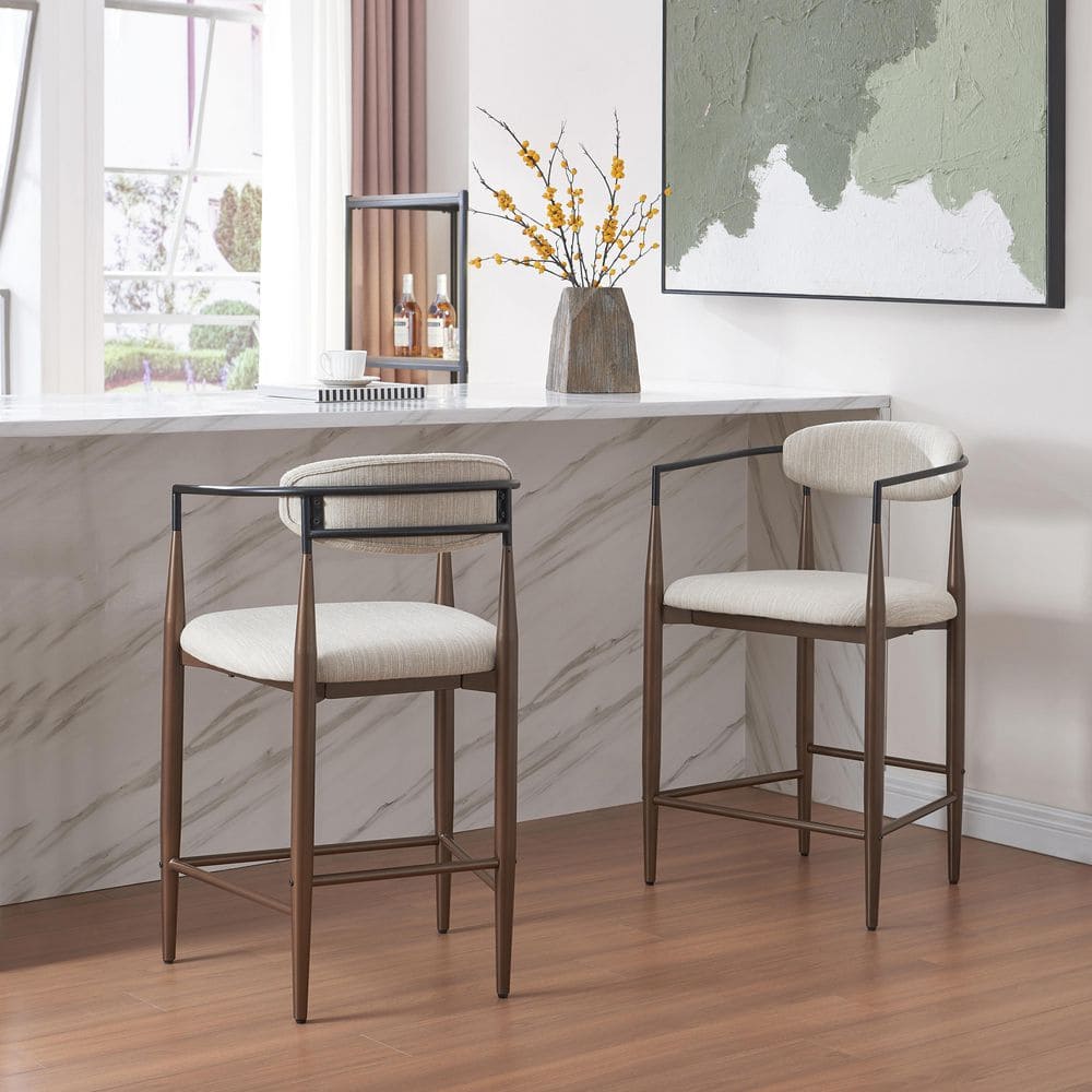 Modern 37.25 in. H Coffee, Black and Beige High Back Metal Counter Stool with Fabric Upholstered Seat Set of 2 price history on PriceWatchPro