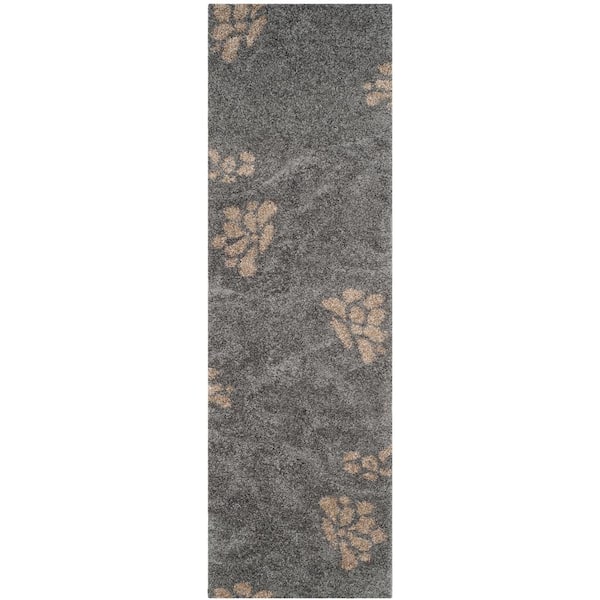 SAFAVIEH Florida Shag Gray/Beige 2 ft. x 7 ft. Floral Runner Rug