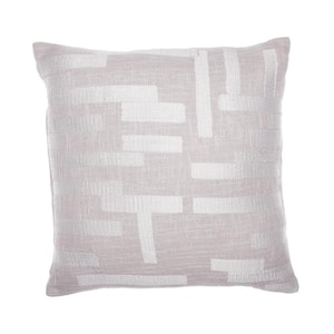 Stacy Garcia Cream/Silver Geometric Striped Hand-Woven 24 in. x 24 in. Indoor Throw Pillow