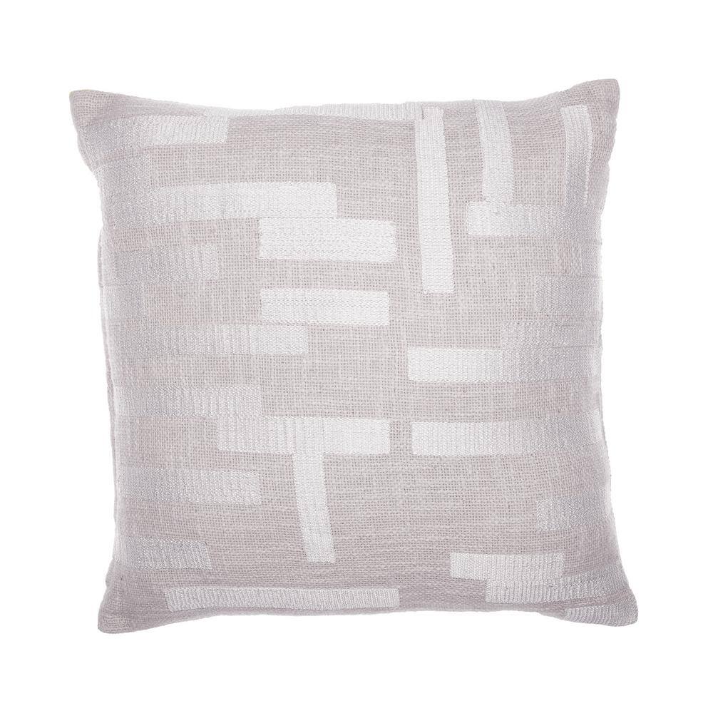 Ivory Cotton Blend Embroidered Square Throw Pillow 20" x 20"
