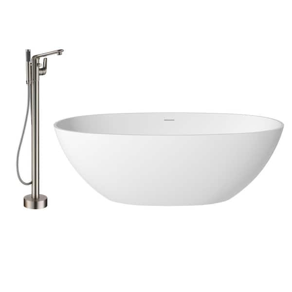 CASAINC 67.32 in. x 32.28 in. Soaking Non-Whirlpool Flatbottom Bathtub with Center Drain and Shower Faucet in Matte White