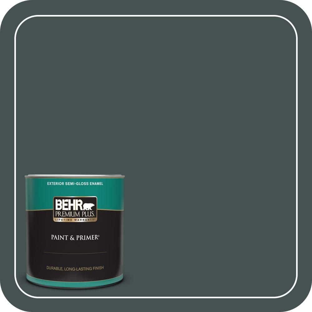 BEHR PREMIUM PLUS 1 qt. #MQ6-44 Black Evergreen Semi-Gloss Enamel
