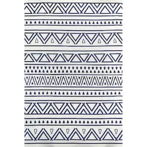 Cecilia Blue 3 ft. x 8 ft. Geometric Tribal Bands Indoor Runner Rug