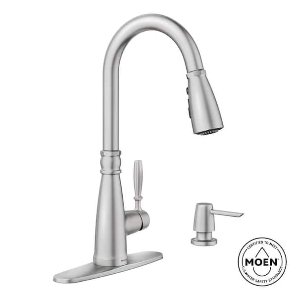 MOEN Boman Single Handle Pull-Down Sprayer Kitchen Faucet with Reflex and PowerBoost in Spot Resist Stainless