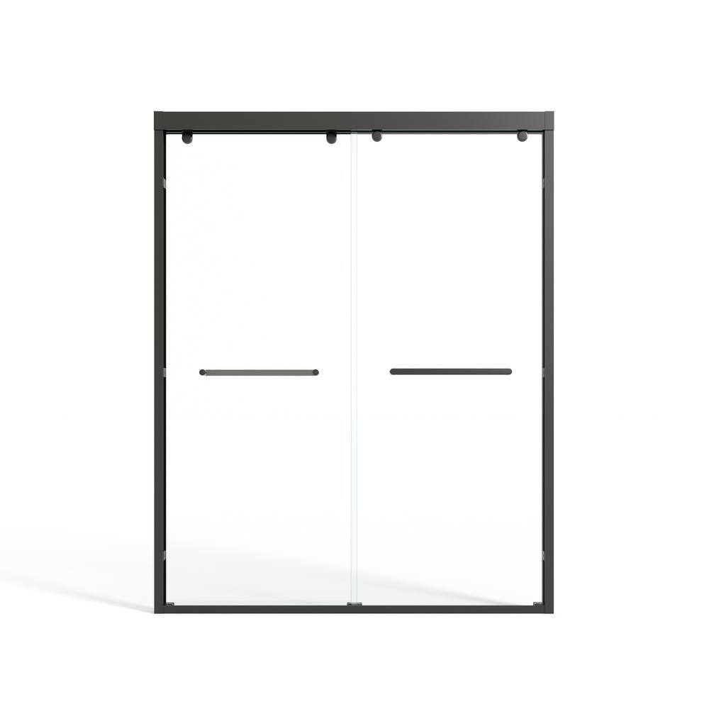 60 in. W x 76 in. H Sliding Shower Door Framed in Matte Black with Clear Gl