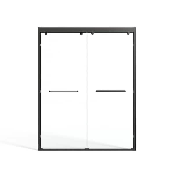 Unbranded 60 in. W x 76 in. H Sliding Shower Door Framed in Matte Black with Clear Glass and Handle