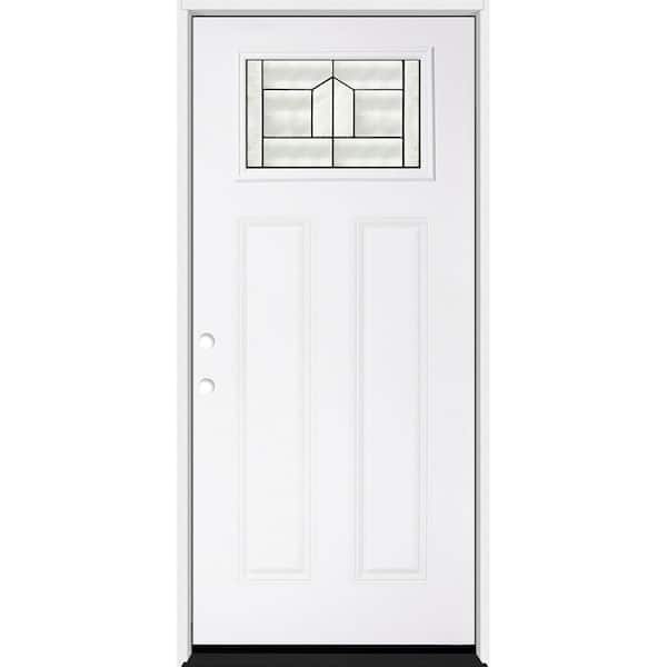 Reliant 36 in. x 80 in. Right-Handed 1/4 Toplite Aspen Decorative Glass Primed White Fiberglass Front Door Slab