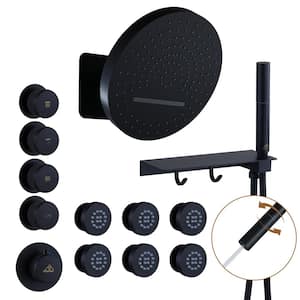 Dual Showers 4-Spray Patterns 12.6 in. Round Wall Mounted Fixed and Handheld Shower Head 1.8 GPM in Matte Black