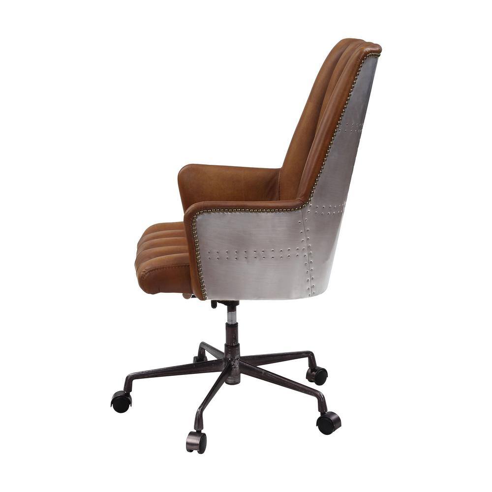 Sahara Brown Leather and Aluminum Executive Swivel Chair