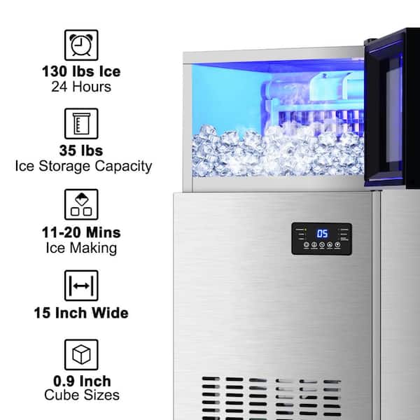 KoolMore Stainless-Steel Built-in Ice Maker Machine with Large 25 lb. Cube  Storage Basket, Full Cube Production, Fast Ice Making Time