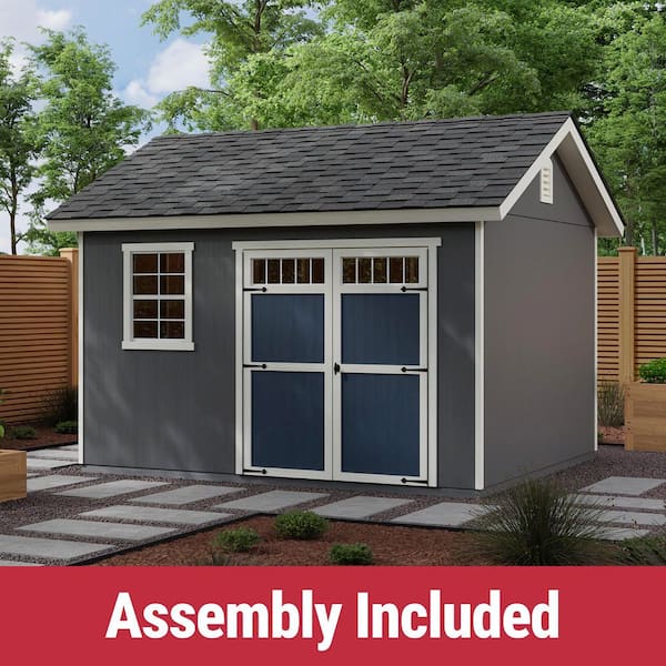 Professionally Assembled Beachwood 10 ft. W x 12 ft. Backyard Wood Shed, Large Window-Driftwood Shingle (120 sq. ft.)