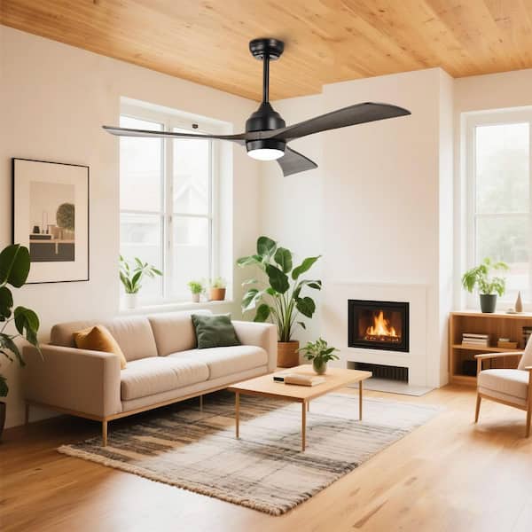 Helio 52 in. Black Walnut Downrod Standard Ceiling Fan with Integrated LED w/Remote Included DC Motor Solid Wood Blades