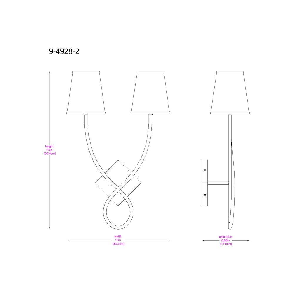 Matte Black 2-Light Wall Sconce with White Linen Shades