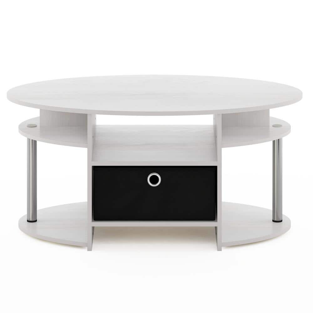 Eco-Friendly Oval Coffee Table with Storage Bin in White Oak & Metal