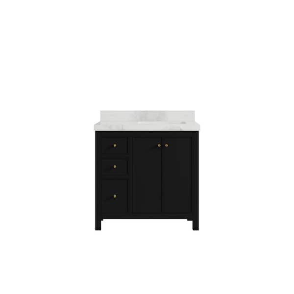 Willow Collections Chicago 36 in. W. x 22 in. D x 36 in. H Right Offset Sink Bath Vanity in Black with 2 in. Calcutta Nuvu Qt. Top
