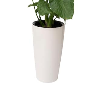 29.5" H White Plastic Self Watering Indoor Outdoor Tall Round Planter Pot, Decorative Gardening Pot, Home Decor Accent