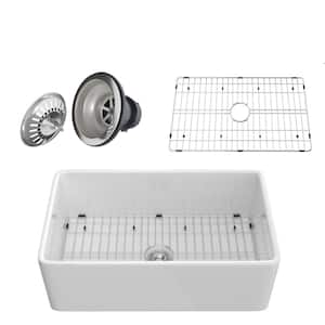 36 in. Farmhouse Apron Single Bowl Fireclay Kitchen Sink with Bottom Grid and Kitchen Sink Drain