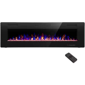 68 in. Recessed and Wall Mounted Electric Fireplace in Black, Remote Control, Adjustable Flame Color and Speed