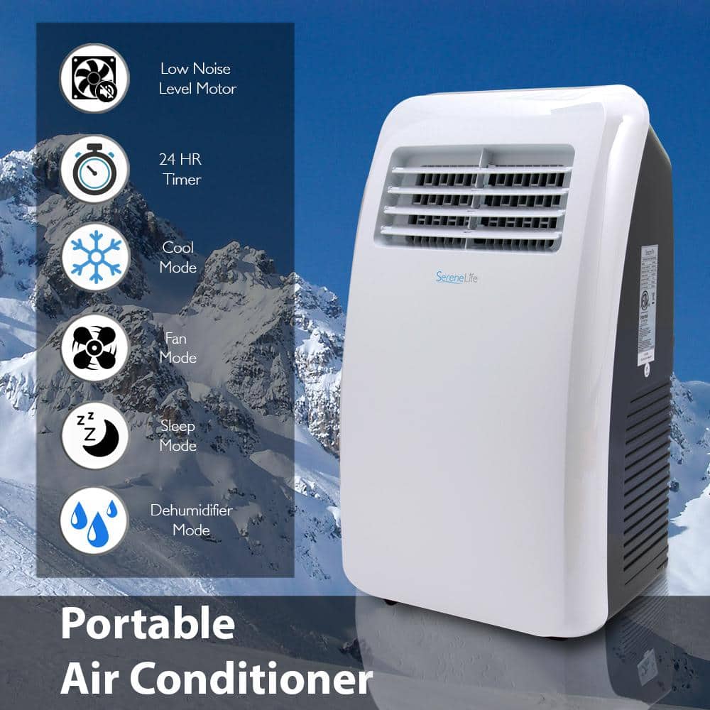 SereneLife 8,000 BTU White and Black Portable Air Conditioner with Remote