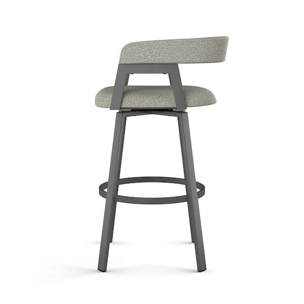 Caris 30 in. Light Beige and Grey Boucle Polyester / Dark Grey Metal Swivel Bar Stool