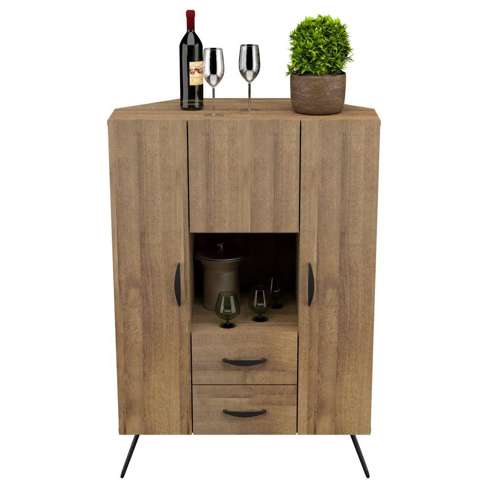 Amaretto Mid-Century Corner Buffet Cabinet with Black Handles