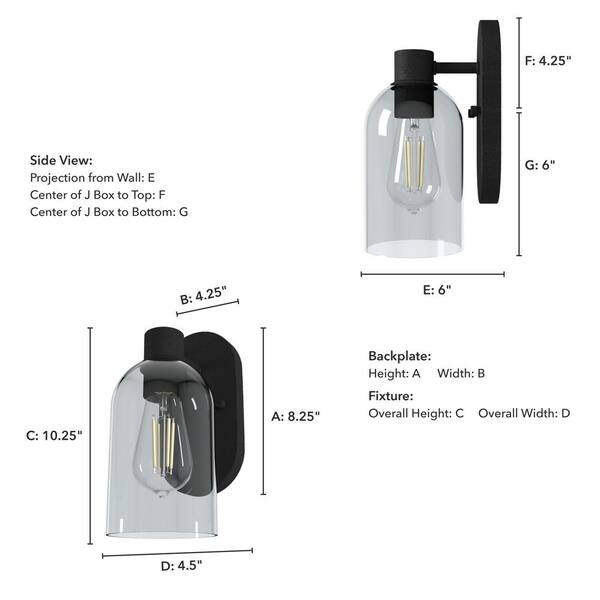 Hunter - Lochemeade 1-Light Natural Iron Wall Sconce with Smoked Glass Shade Bathroom Light