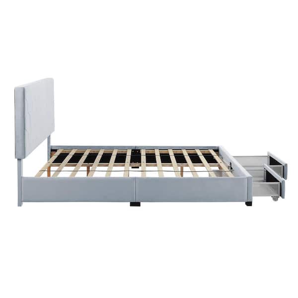 Shillo Gray Wood Frame Full Platform Bed with 2-Drawers