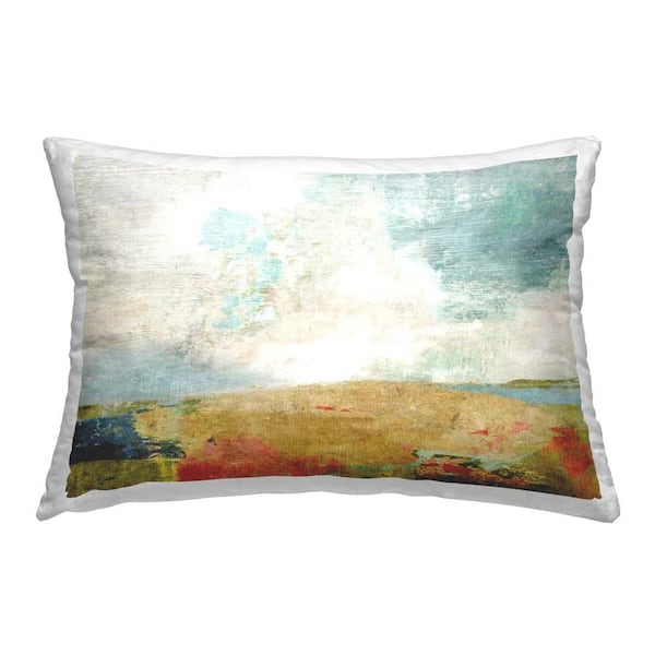 Stupell Industries Weathered Landscape Abstraction Blue Print Polyester 14 in. x 20 in. Throw Pillow