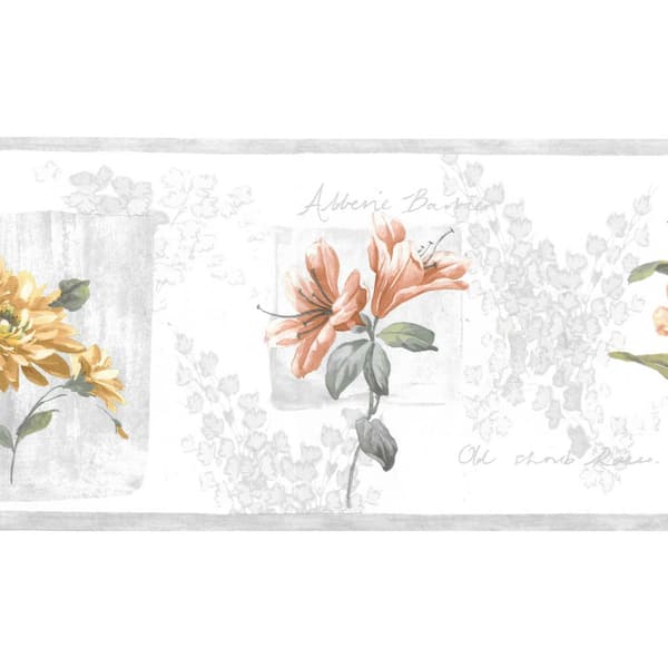 Dundee Deco Falkirk Brin Flowers Green Backgound , Blush Red, Yellow, Brown Wallpaper Border