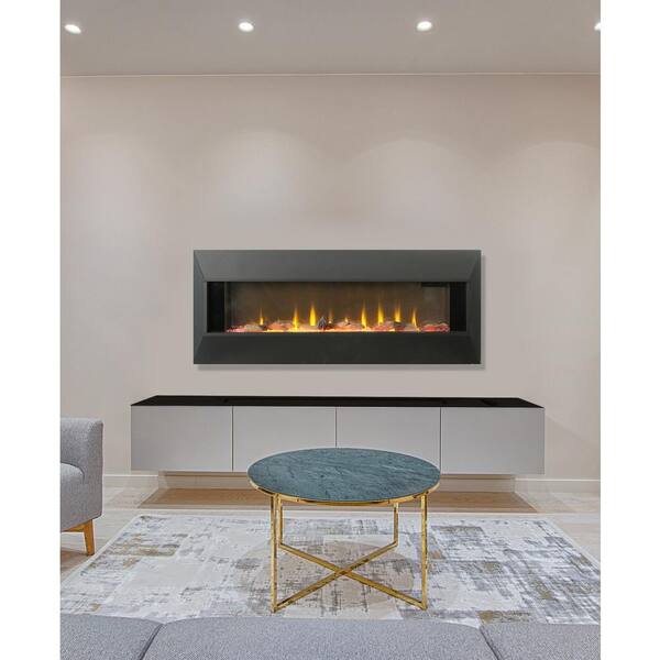 Lifesmart Contemporary 42 in. Wall Mount Electric Infrared Fireplace in Black or Polished Metal Surround with 3D Flame and Remote