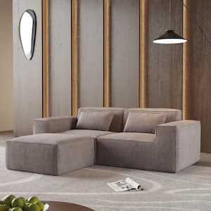 86.62 in Square Arm Corduroy Fabric Rectangle Modern 2-Seater Modular Sofa in Brown