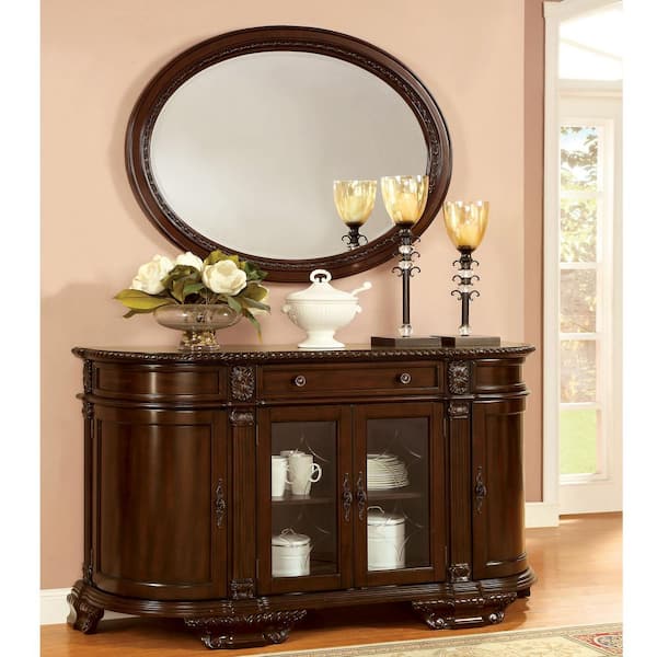 Medium Oval Brown Cherry Beveled Glass Classic Mirror (37 in. H x 49 in. W)
