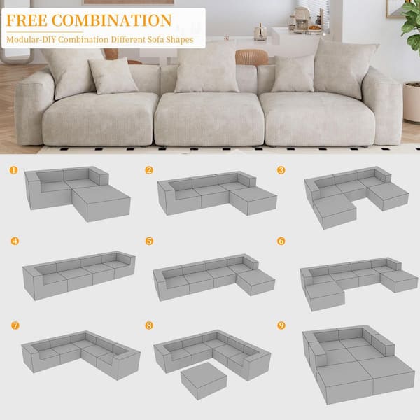 Corduroy modular sofa グレージュ 定価93,000円　左側 J&E Home 141.7 in W Square Arm Corduroy Oversized Modular Sofa