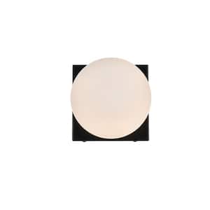 Simply Living 6 in. 1-Light Modern Black Vanity Light with Frosted White Round Shade