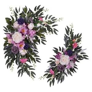 23.62 in., 31.5 in. H Artificial Rose Floral Wedding Arch Decor Artificial Flowers Party Backdrop Decor (Set of 2)