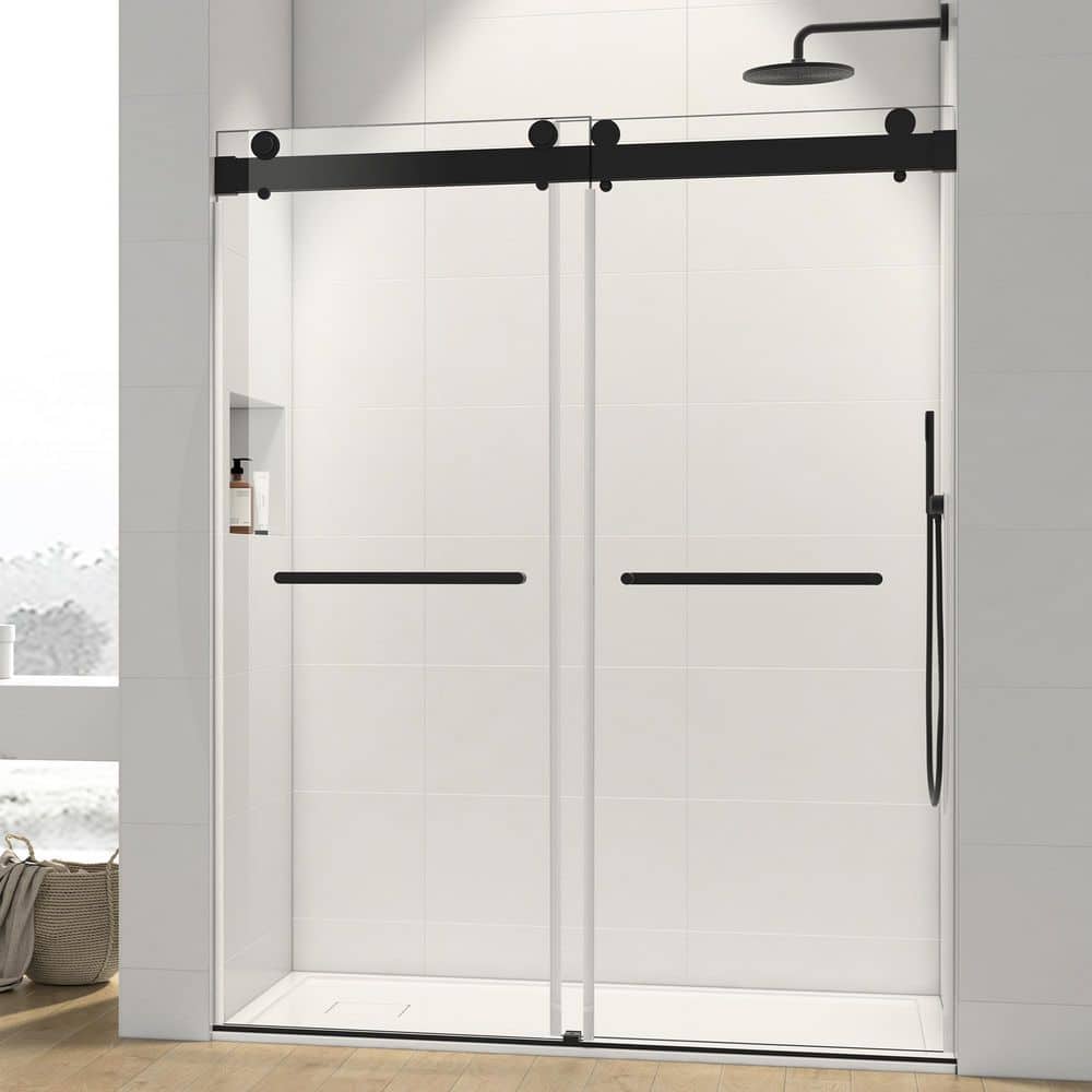 60" Matte Black Aluminum Framed Double Sliding Shower Door