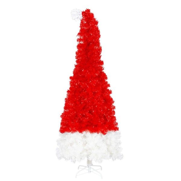 6 ft. Red and White Vinyl Artificial Christmas Tree with LED Light