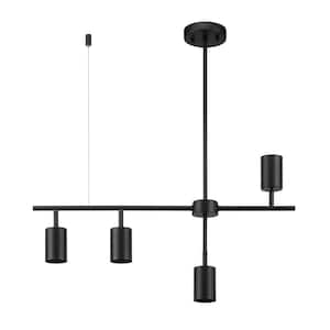 2.3 ft. Matte Black Adjustable Height Hard Wired Track Lighting Kit with Pivoting Shades, Step Heads