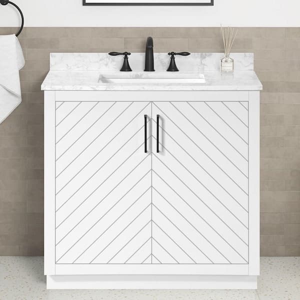 Huckleberry 36 in. Single Sink White Bath Vanity with White Engineered Marble Top (Assembled)