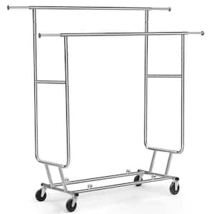 Silver Iron Garment Clothes Rack Double Rods 50 in. W x 65 in. H