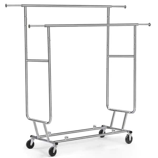 Unbranded Silver Iron Garment Clothes Rack Double Rods 50 in. W x 65 in. H