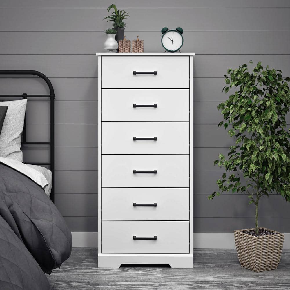 Rustic White Vertical 6-Drawer Farmhouse Dresser