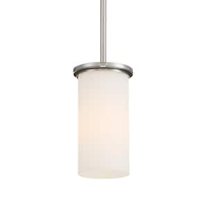 Haisley 1-Light Brushed Nickel Mini Pendant to Semi-Flush with White Glass Shade