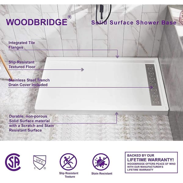WOODBRIDGE 36 in. L x 36 in. W Alcove Solid Surface Shower Pan