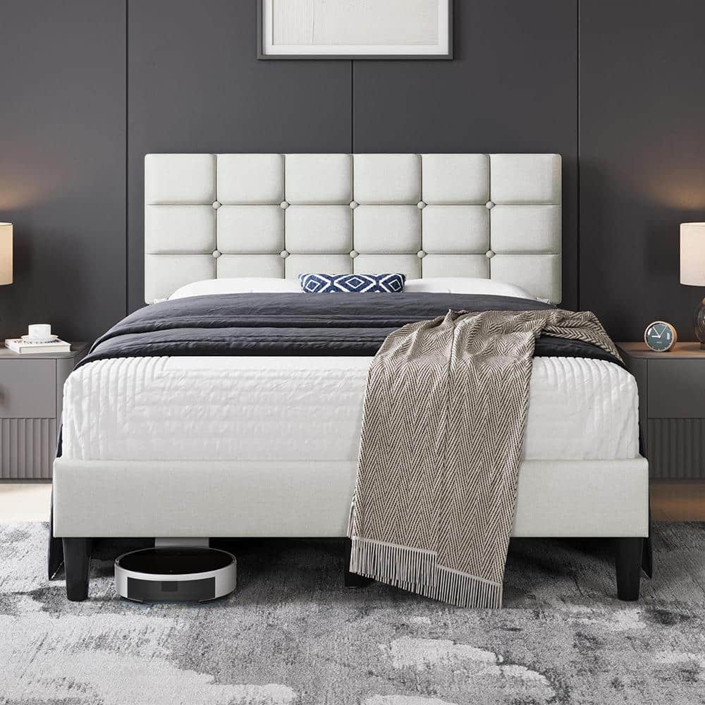 11 in. Beige Wooden Full Size Platform Bed Frame with Headboard price history on PriceWatchPro